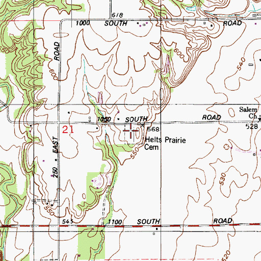 Topographic Map of Helts Prairie Cemetery, IN