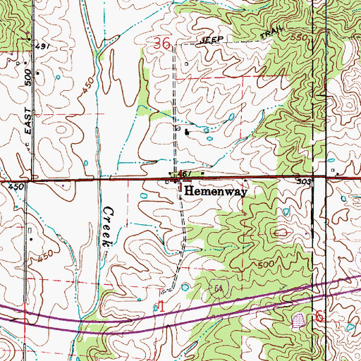 Topographic Map of Hemenway, IN