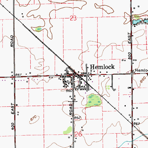 Topographic Map of Hemlock, IN
