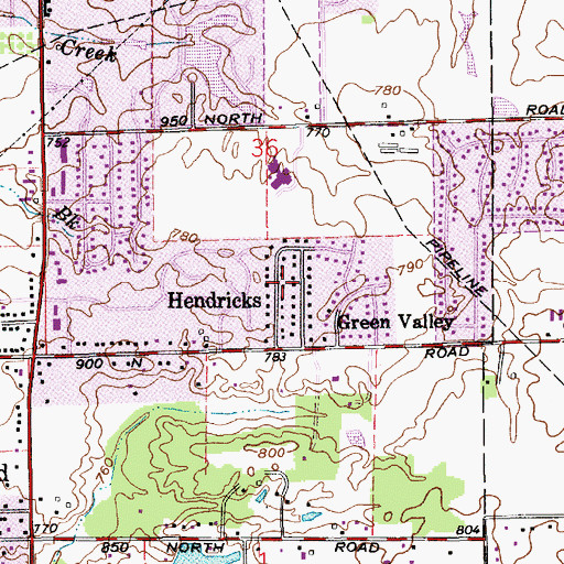 Topographic Map of Hendricks, IN
