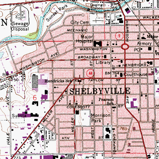 Topographic Map of Thomas A Hendricks Elementary School, IN