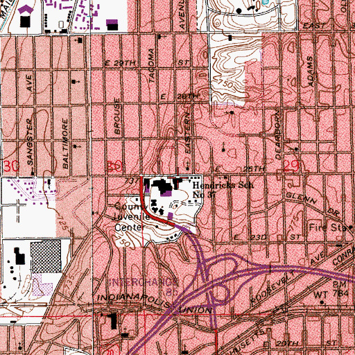 Topographic Map of Hazel Hart Hendricks Elementary School, IN