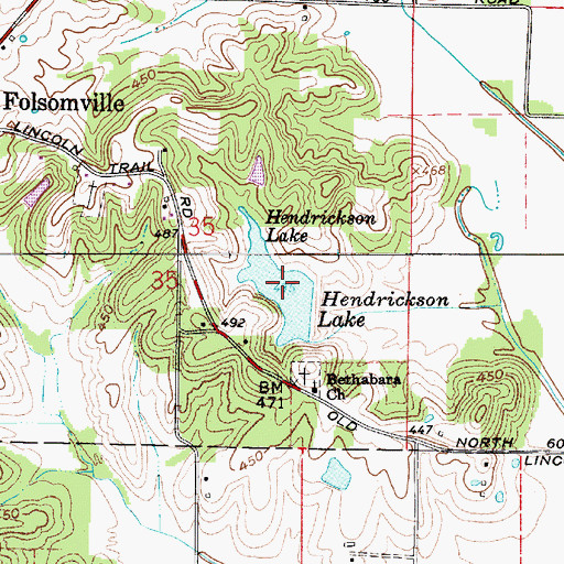 Topographic Map of Hendrickson Lake, IN