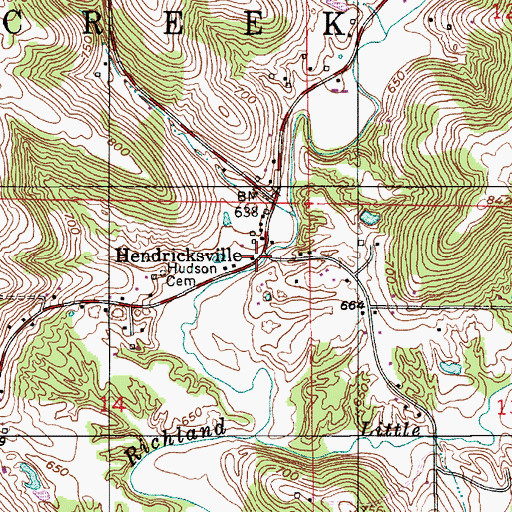 Topographic Map of Hendricksville, IN