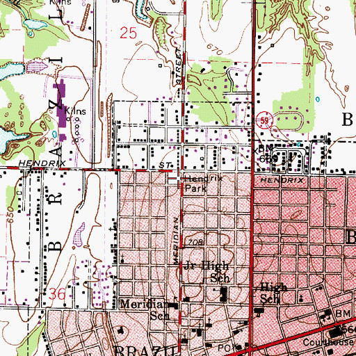 Topographic Map of Hendrix Park, IN