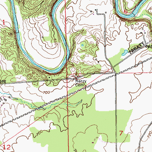 Topographic Map of Henry Cemetery, IN