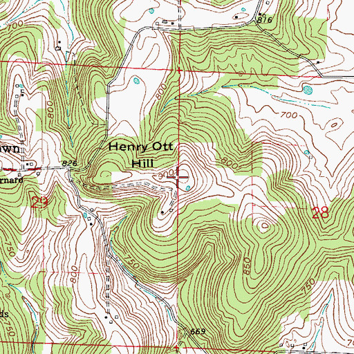 Topographic Map of Henry Ott Hill, IN
