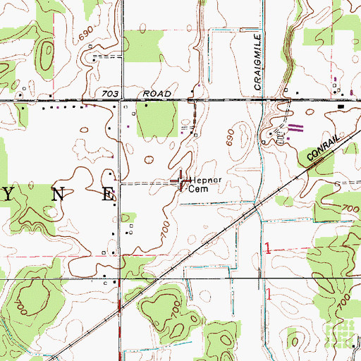 Topographic Map of Hepner Cemetery, IN