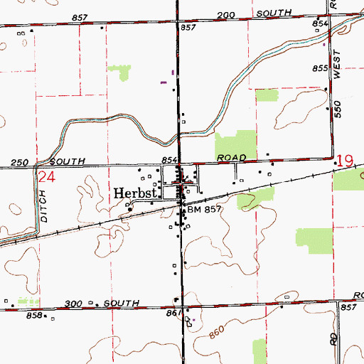 Topographic Map of Herbst, IN