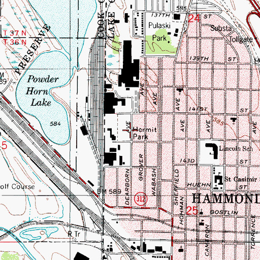 Topographic Map of Hermit Park, IN