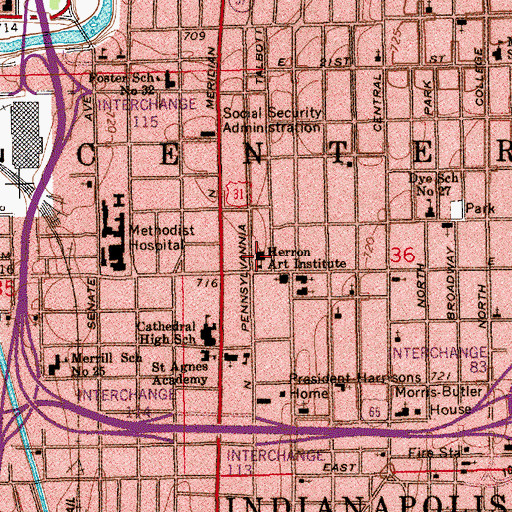 Topographic Map of Herron Art Institute, IN