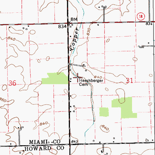 Topographic Map of Hershberger Cemetery, IN