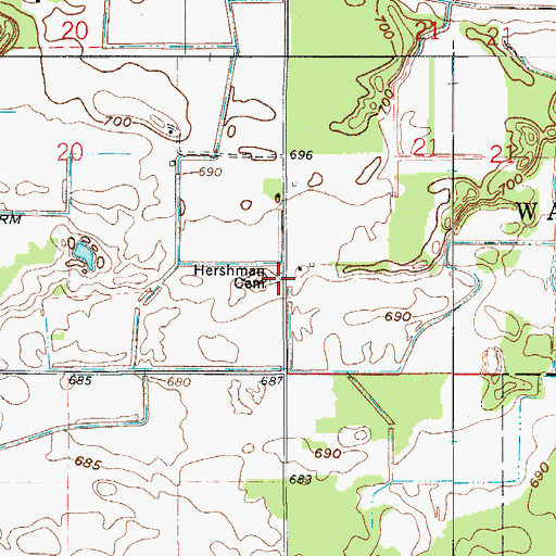 Topographic Map of Hershman Cemetery, IN