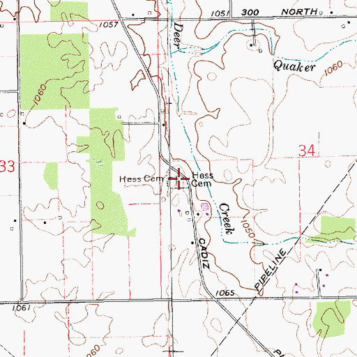Topographic Map of Hess Cemetery, IN