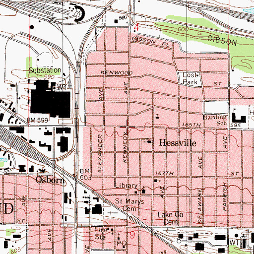 Topographic Map of Hessville, IN