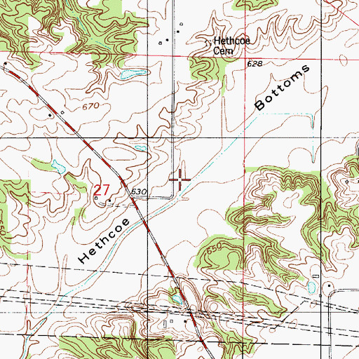 Topographic Map of Hethcoe Bottoms, IN