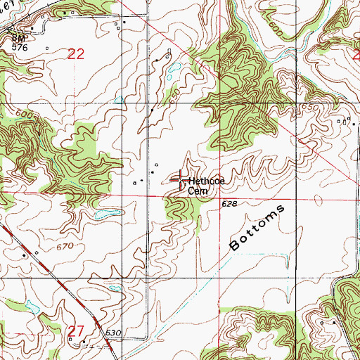 Topographic Map of Hethcoe Cemetery, IN