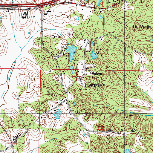 Topographic Map of Heusler, IN