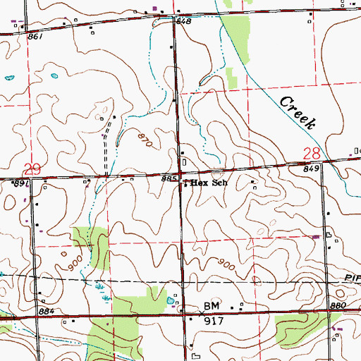 Topographic Map of Hex School, IN