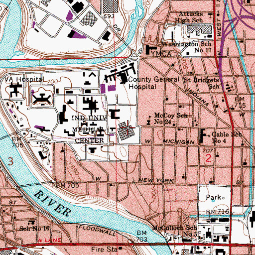 Topographic Map of Indiana University Health University Hospital, IN