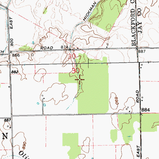 Topographic Map of Hickman Ditch, IN