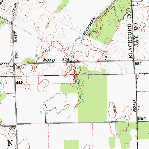 Topographic Map of Hickman Ditch, IN
