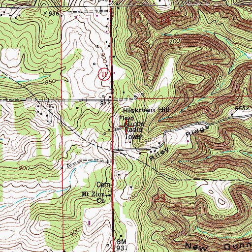 Topographic Map of Hickman Hill, IN