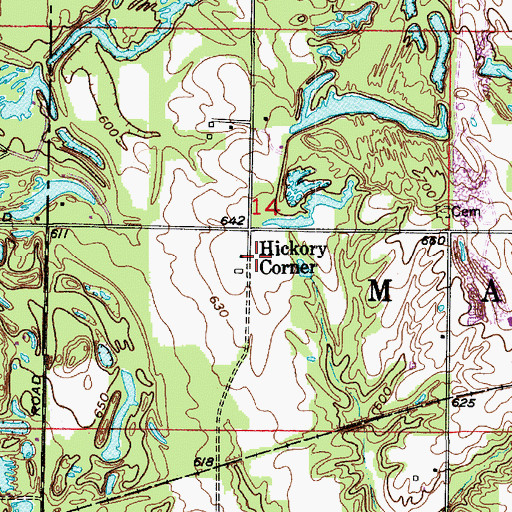 Topographic Map of Hickory Corner, IN