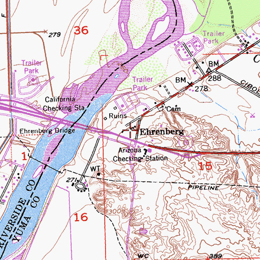 Topographic Map of Ehrenberg, AZ