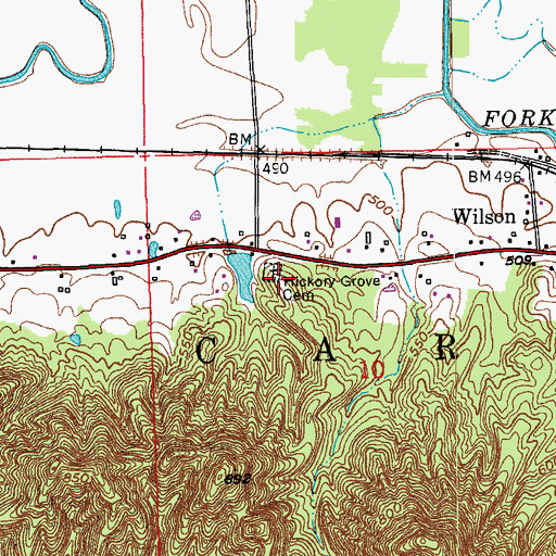 Topographic Map of Hickory Grove Cemetery, IN