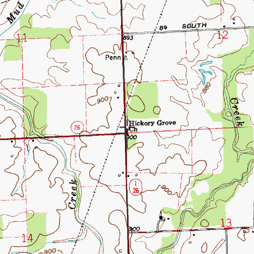 Topographic Map of Hickory Grove Church, IN