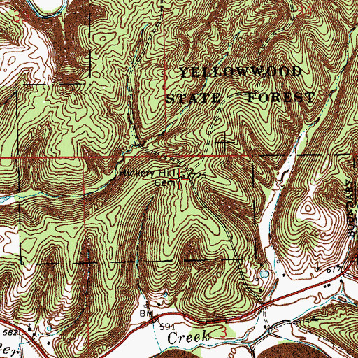 Topographic Map of Hickory Hill Cemetery, IN