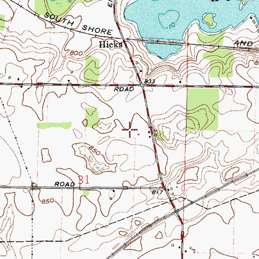 Topographic Map of Hicks, IN