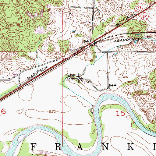 Topographic Map of Hicks Cemetery, IN