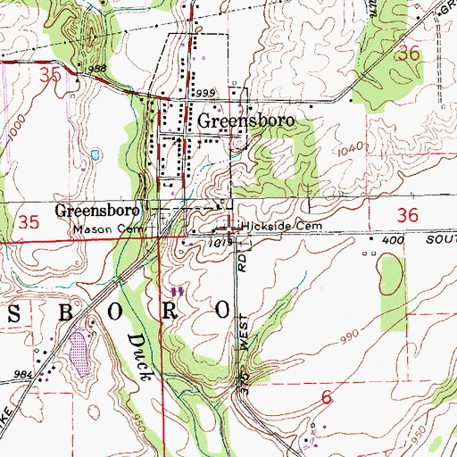 Topographic Map of Hicksite Cemetery, IN