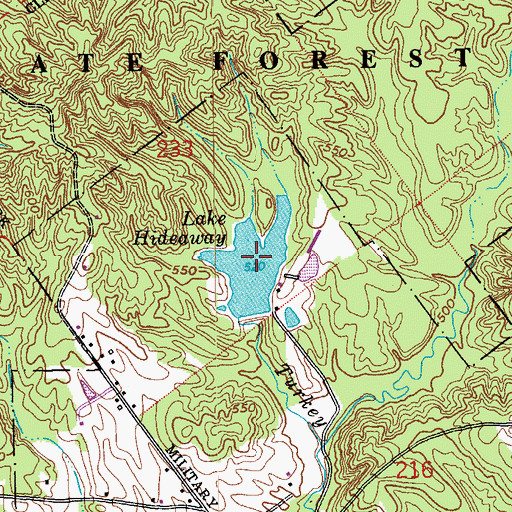 Topographic Map of Lake Hideaway, IN