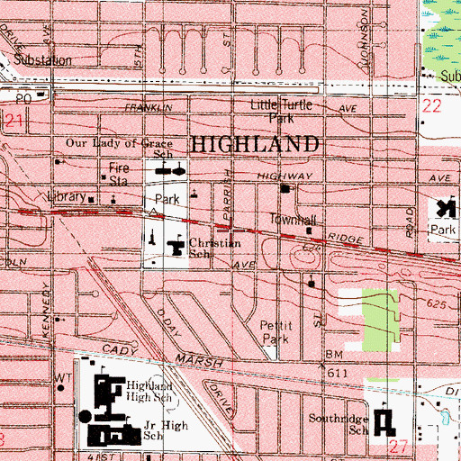Topographic Map of Highland, IN