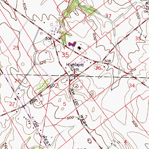 Topographic Map of Highland Cemetery, IN