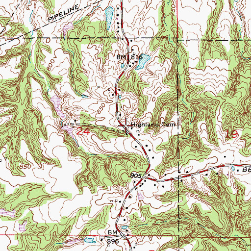Topographic Map of Highland Cemetery, IN