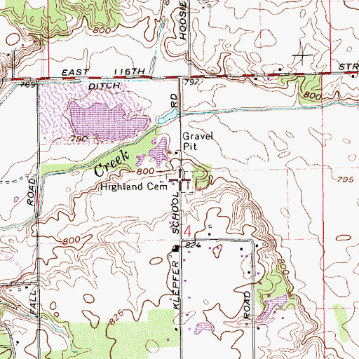 Topographic Map of Highland Cemetery, IN