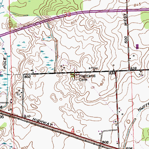 Topographic Map of Highland Cemetery, IN
