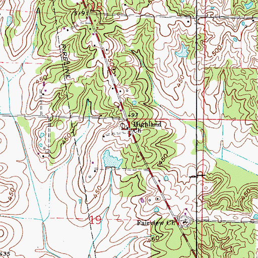 Topographic Map of Highland Church, IN