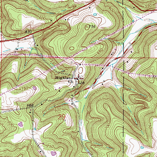 Topographic Map of Highland Church, IN