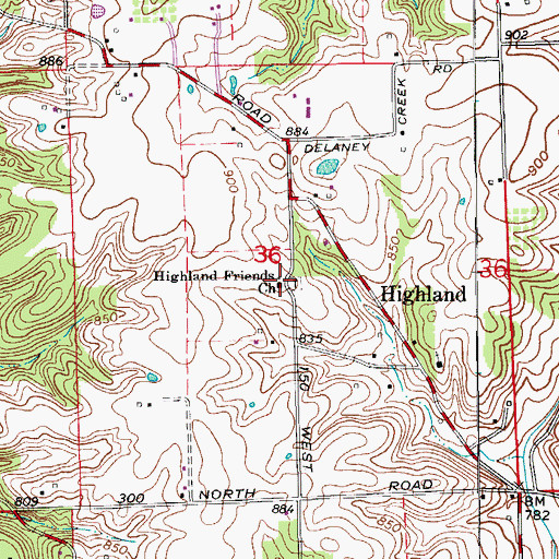 Topographic Map of Highland Friends Church, IN