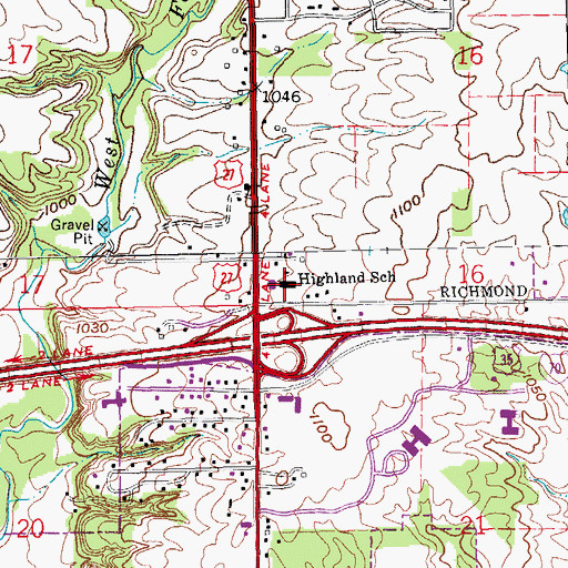 Topographic Map of Highland Heights Elementary School, IN