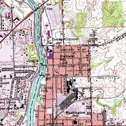 Topographic Map of Highland School, IN