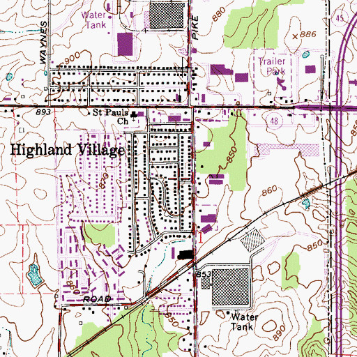 Topographic Map of Highland Village, IN