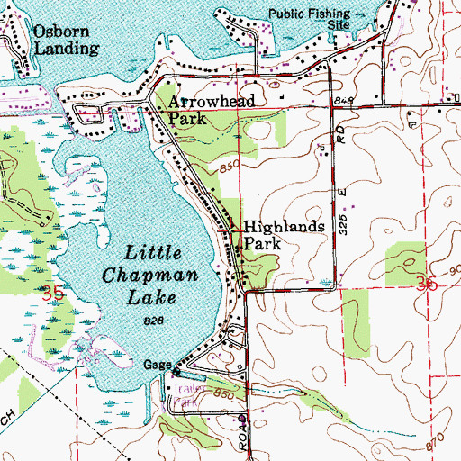 Topographic Map of Highlands Park, IN