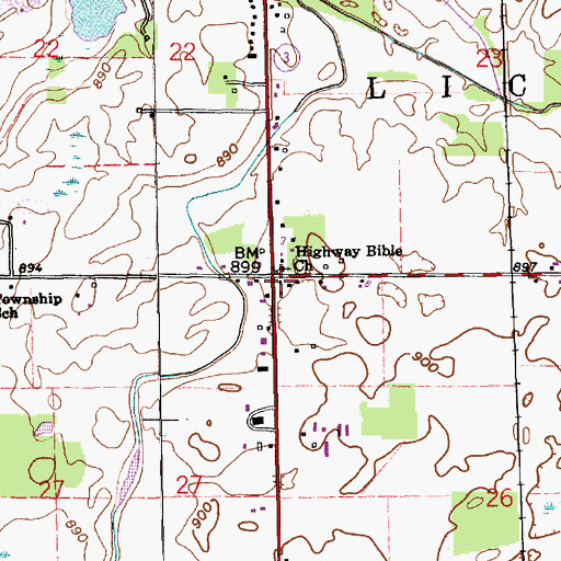 Topographic Map of Highway Bible Church, IN