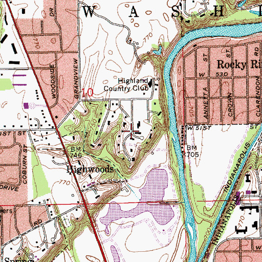 Topographic Map of Highwoods, IN